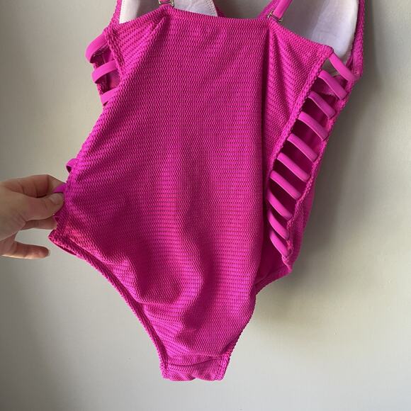 Xhilaration Mesh One Piece Swimsuit Swimwear Bathing Strappy Ladder Sides Pink S - Picture 6 of 16